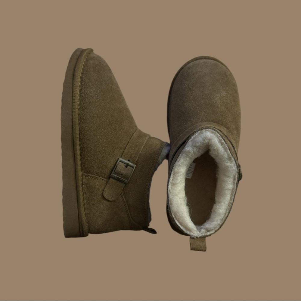 Pawz Kids Tan Suede Ankle Boots with Faux Fur Lining